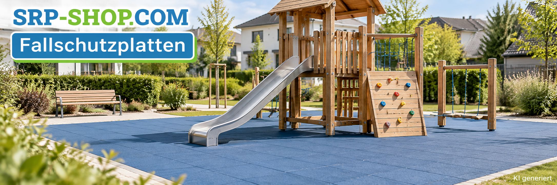 Fallschutzplatten und Fallschutzmatten in Blau auf einem Kinderspielplatz – SRP-Shop