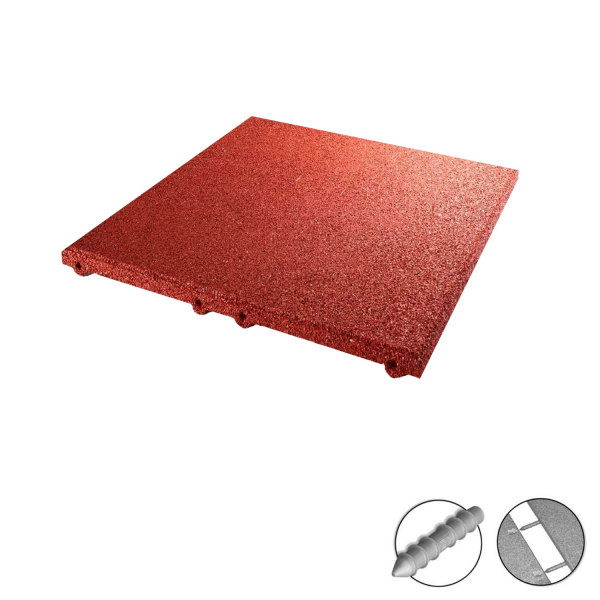 Fallschutzplatte rot, 50 x 50 x 3 cm, Fallhöhe bis 1,00 Meter, mit Drainage und Stecksystem