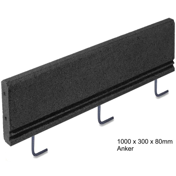 Gummi Randstein S8 mit Bodenanker schwarz | 100 x 30 x 8 cm